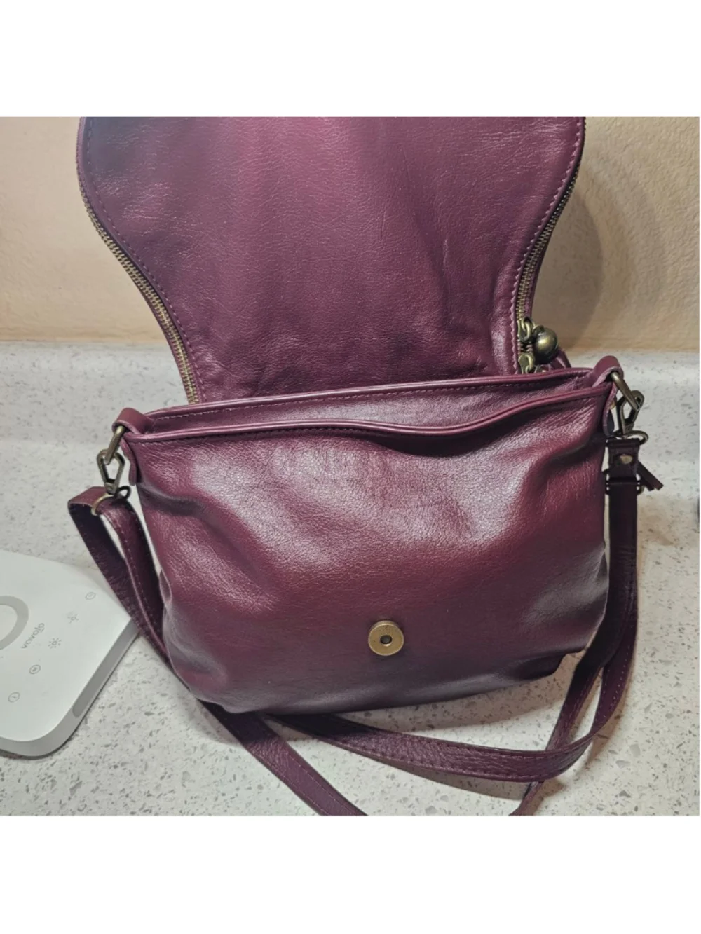 Borse in Pelle / Vera Pelle Burgundy Genuine Leather Crossbody Bag with Tassel